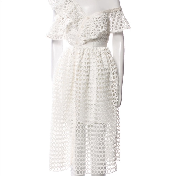 self-portrait Lace Frill Asymmetric Cold shoulder Midi Dress uk size 6 $995 - Picture 5 of 11